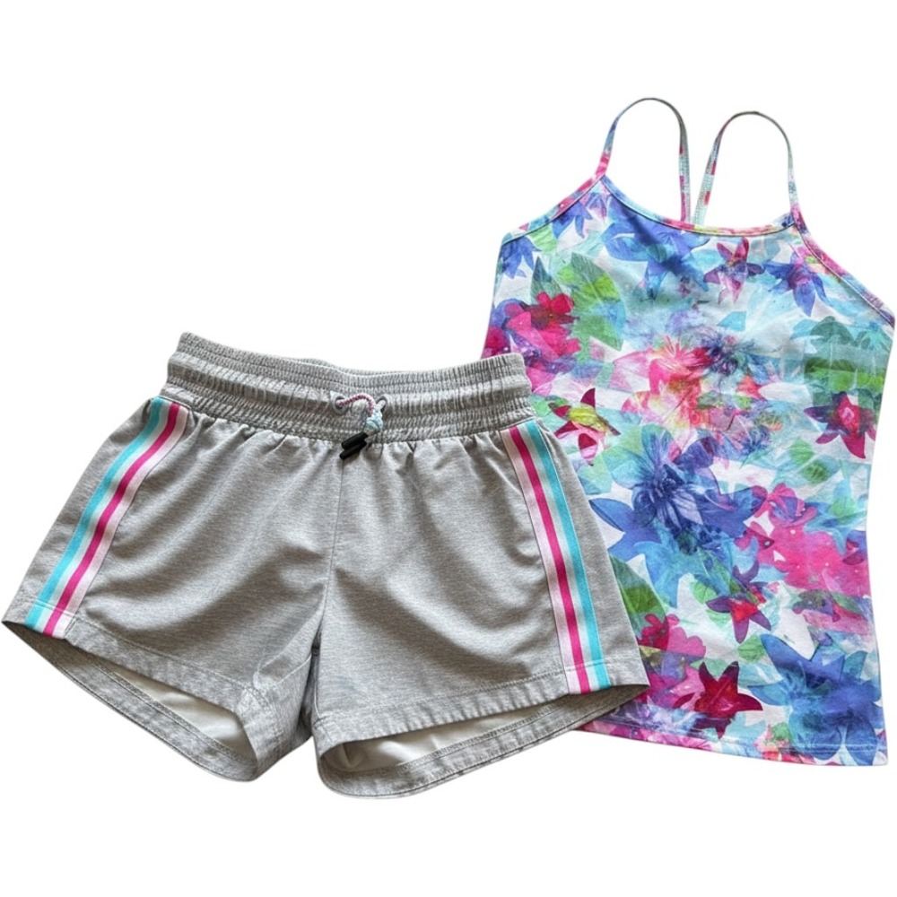 Athleta Girl Sporty Tank & Members Mark Active Girl Shorts size 7 fun sporty